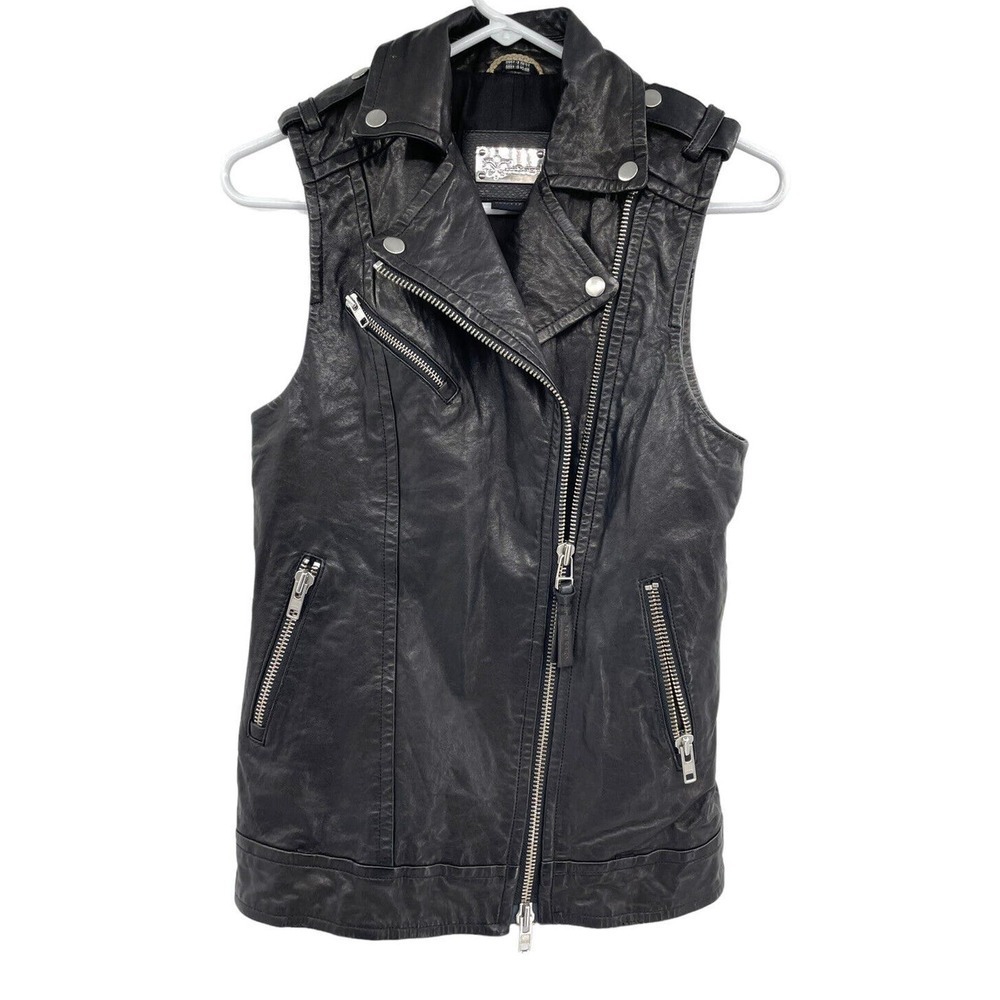 Aritzia Mackage Women's Black Frederica Vest Distressed Lamb Leather Xxs $600